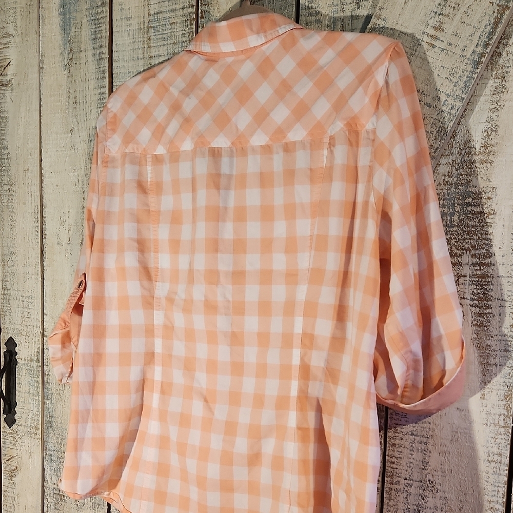 Christopher & Banks Peach Plaid Blouse - Picture 3 of 4
